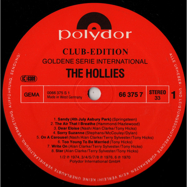 HOLLIES - THE HOLLIES (LP - USATO | COMPILATION | GER - 1978)