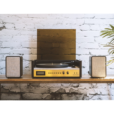 GIRADISCHI CROSLEY - CODA - PIATTO - COLORE NERO - CASSE ESTERNE 2.1 / AMPLIFICATORE 40W / INGRESSO WIRELESS / AUX IN / RCA LINE & AUX OUT