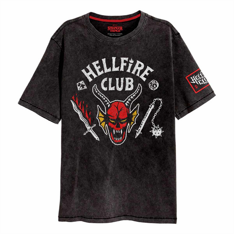 STRANGER THINGS - HELLFIRE CREST – ACID WASH – S – T-SHIRT