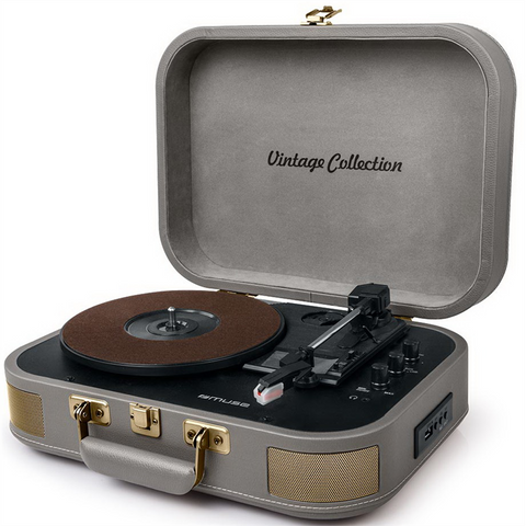 GIRADISCHI VALIGETTA MUSE VINTAGE COLLECTION - COLORE GRIGIO TORTORA | CASSE INTEGRATE | USB | ENCODER