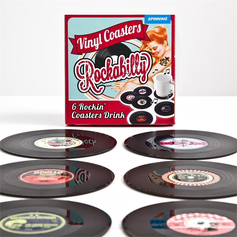 SOTTOBICCHIERI VINILE - ROCKABILLY | SET 6 PZ | SOGGETTI VARI