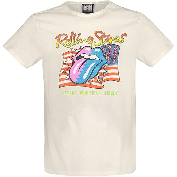 ROLLING STONES - STEEL WHEELS - CREMA - (L) - T-SHIRT - AMPLIFIED