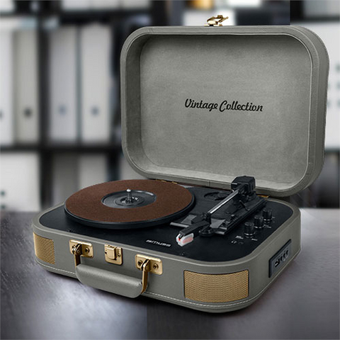 GIRADISCHI VALIGETTA MUSE VINTAGE COLLECTION - COLORE GRIGIO TORTORA | CASSE INTEGRATE | USB | ENCODER