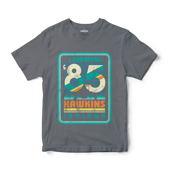 STRANGER THINGS - SURVIVED 85 - GRIGIA - (M) - T-SHIRT