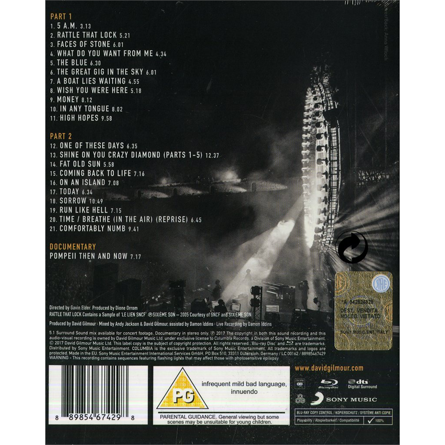 DAVID GILMOUR - LIVE AT POMPEII (2017 - BLU-RAY)
