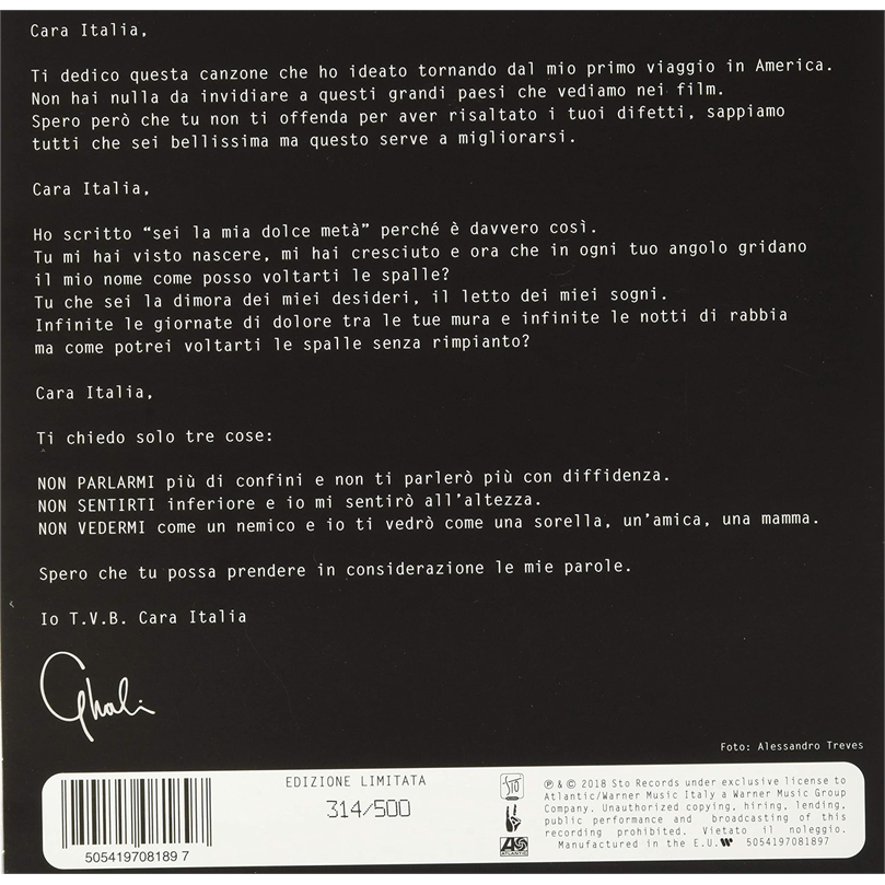 GHALI - CARA ITALIA (7'' - YELLOW VINYL - RSD'20)