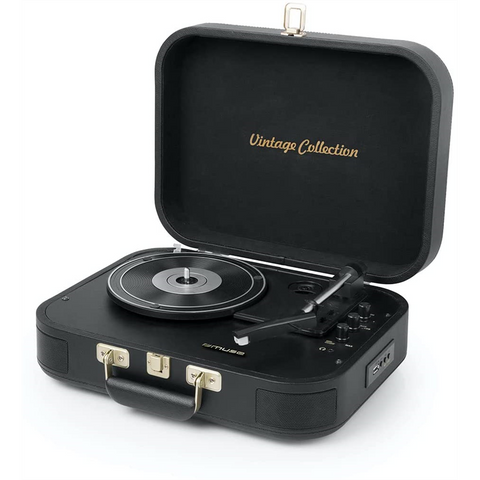 GIRADISCHI VALIGETTA MUSE VINTAGE COLLECTION - COLORE NERO | PUNTINA AUDIOTECHNICA | CASSE INTEGRATE | BLUETOOTH -IN | USB | ENCODER