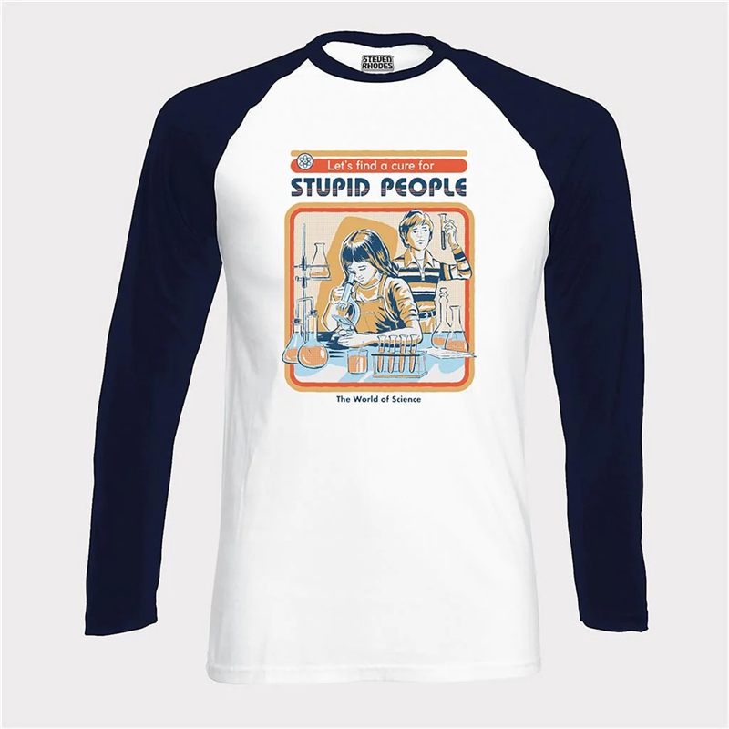 STEVEN RHODES - LET’S FIND A CURE FOR STUPID PEOPLE - BASEBALL - (XL) - T-SHIRT MANICHE LUNGHE