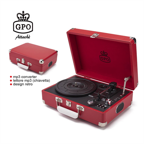 GIRADISCHI VALIGETTA GPO ATTACHE' - COLORE ROSSO | CASSE INTEGRATE | USB | ENCODER