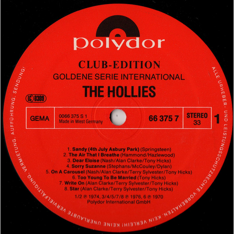 HOLLIES - THE HOLLIES (LP - USATO | COMPILATION | GER - 1978)