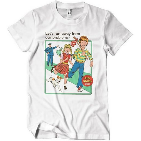 STEVEN RHODES - LET'S RUN AWAY FROM OUR PROBLEMS - BIANCO - (M) - TSHIRT