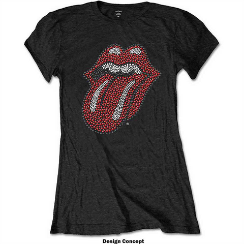THE ROLLING STONES - CLASSIC TONGUE RHINESTONE - NERO - (L) - TSHIRT TAGLIO DONNA