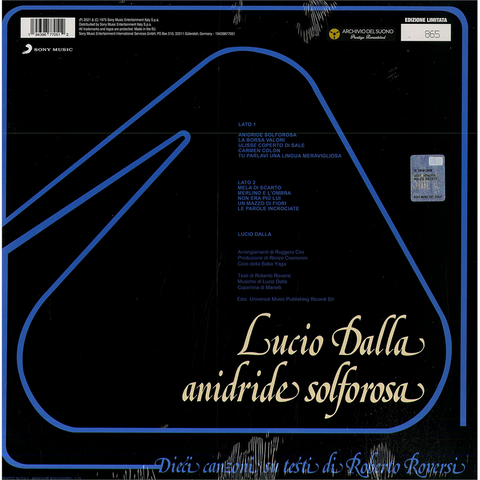 LUCIO DALLA - ANIDRIDE SOLFOROSA (LP - blu | rem’21 - 1975)