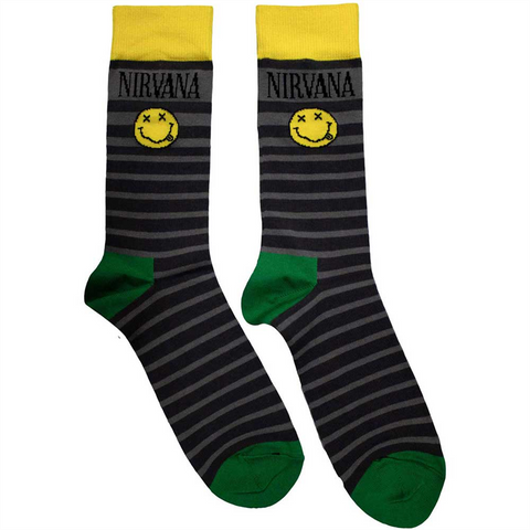 NIRVANA - HAPPY FACE & LOGO STRIPES - CALZINI / TAGLIA 40-45