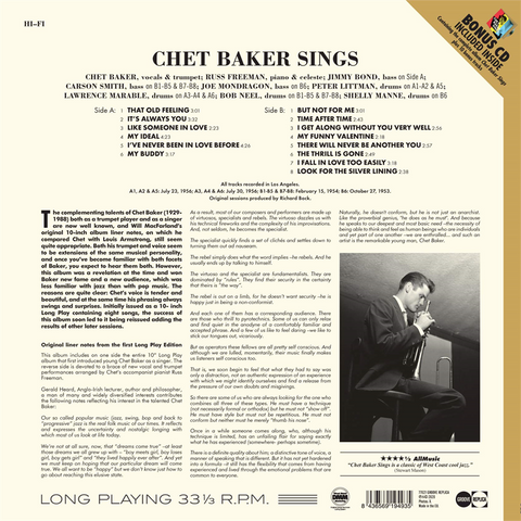 CHET BAKER - SINGS (LP+bonus CD - 1954)