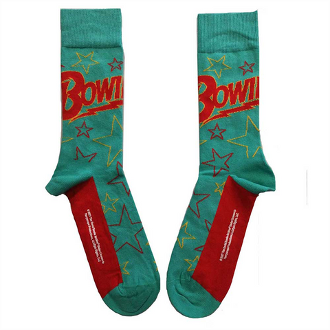 DAVID BOWIE - STARS OUTLINE - CALZINI - 40-45 - VERDE ACQUA/ROSSO