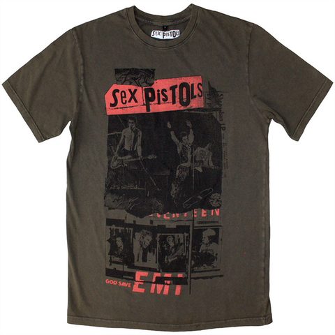 SEX PISTOLS - PHOTO COLLAGE STONE WASH - VERDE - (M) - TSHIRT