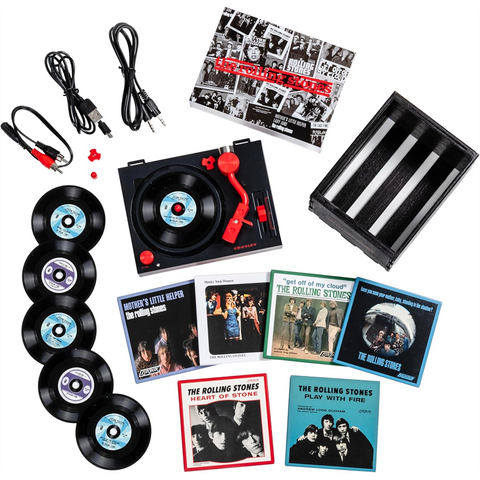 THE ROLLING STONES - CROSLEY | ROLLING STONES RSD 3" | TURNTABLE WITH CRATE AND SIX 3" RECORDS | GIRADISCHI 3" CON 6 DISCHI