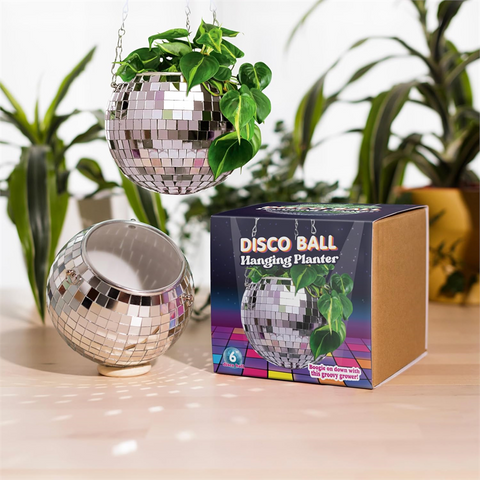 VASO PIANTE - DISCO BALL - VASO CONTENOTORE PIANTE - DIAM 15 CM - DECORAZIONE SPECCHIO - DA TAVOLO O APPESO