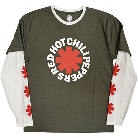 RED HOT CHILI PEPPERS - CLASSIC ASTERISK - GREEN&WHITE - (L) - LAYERED LONG SLEEVE | MAGLIA MANICHE LUNGHE