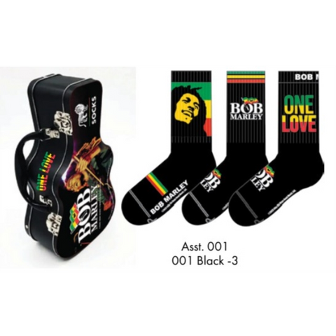 BOB MARLEY - BOB MARLEY SOCKS | 3 PACK IN A GUITAR TIN - 3 PZ | SCATOLA A FORMA DI CHITARRA