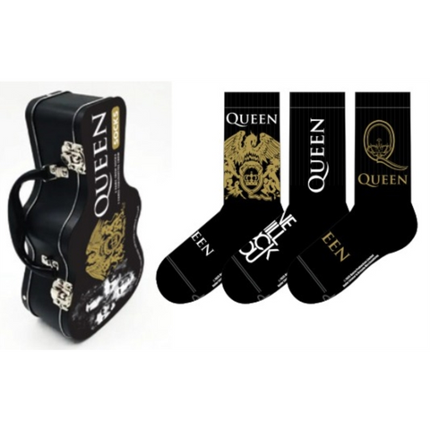QUEEN - ACCESSORI - QUEEN SOCKS | 3 PACK IN A GUITAR TIN - 3 PZ | SCATOLA A FORMA DI CHITARRA
