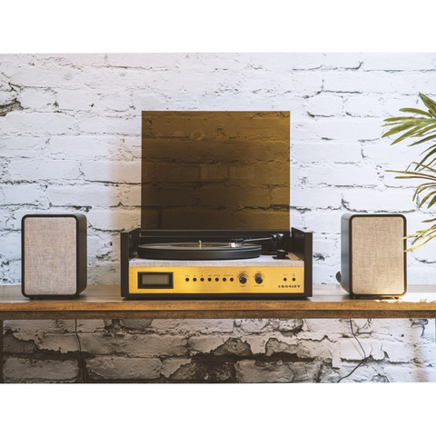 GIRADISCHI CROSLEY - CODA - PIATTO - COLORE NERO - CASSE ESTERNE 2.1 / AMPLIFICATORE 40W / INGRESSO WIRELESS / AUX IN / RCA LINE & AUX OUT