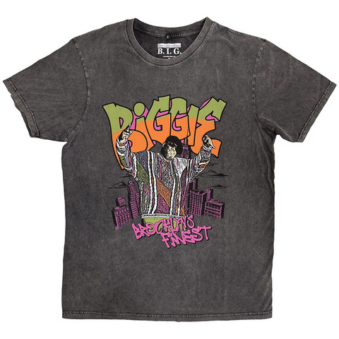 NOTORIOUS B.I.G. - CARTOON GRAFFITI - GRIGIO / STONE WASH - (M) - TSHIRT