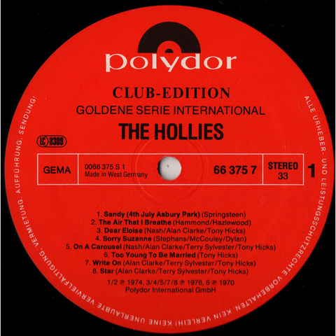 HOLLIES - THE HOLLIES (LP - USATO | COMPILATION | GER - 1978)