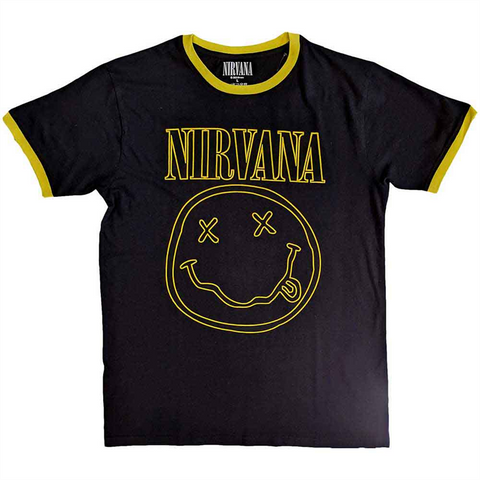 NIRVANA - OUTLINE HAPPY FACE RINGER - nero - (M) - tshirt