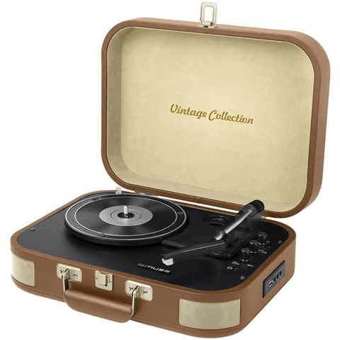 GIRADISCHI VALIGETTA MUSE VINTAGE COLLECTION - Colore Marrone | puntina AudioTechnica | Casse Integrate | Bluetooth -In | USB | Encoder