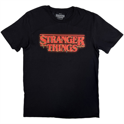 STRANGER THINGS - LOGO W/ CHRISTMAS LIGHT - NERO - (M) - TSHIRT